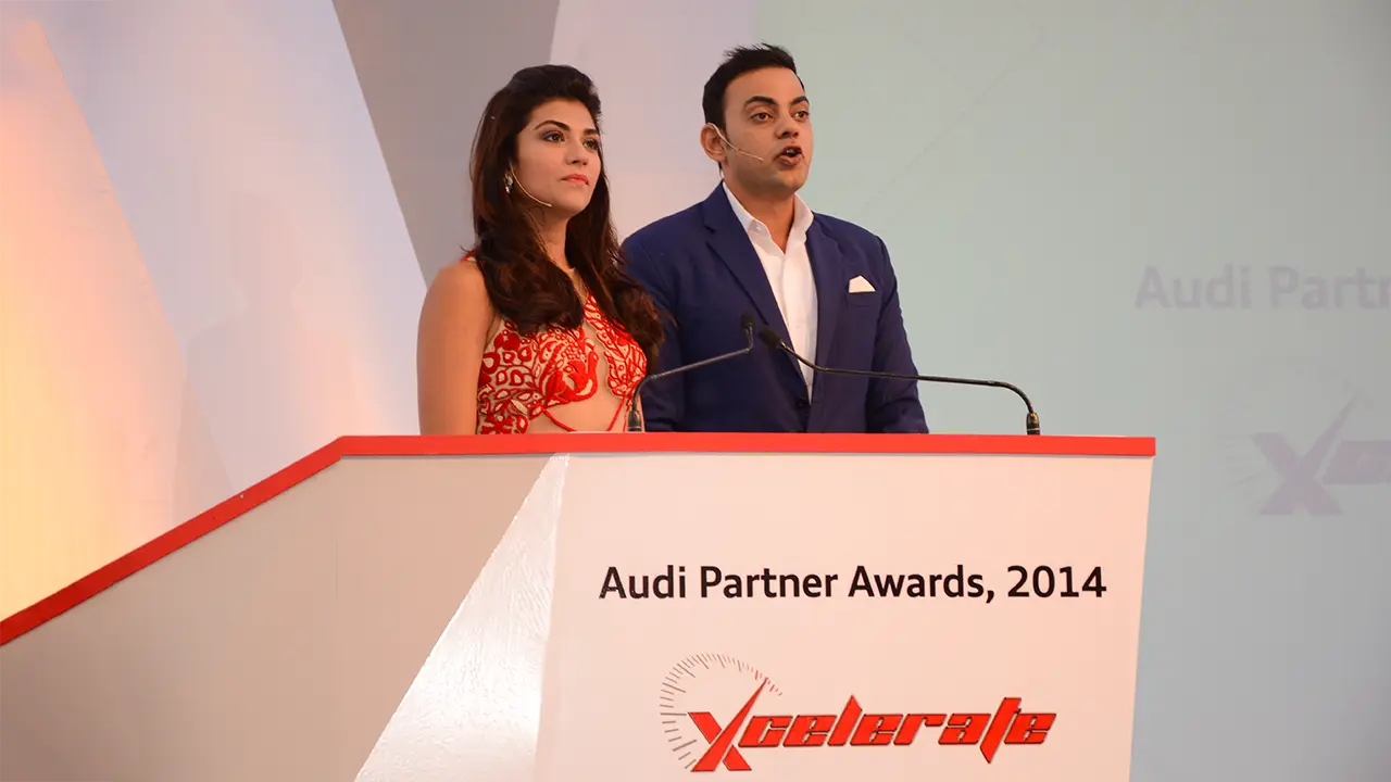 Audi Partner Awards hosts delivering brand storytelling with stage presence, scripted flow, and audience engagement strategy