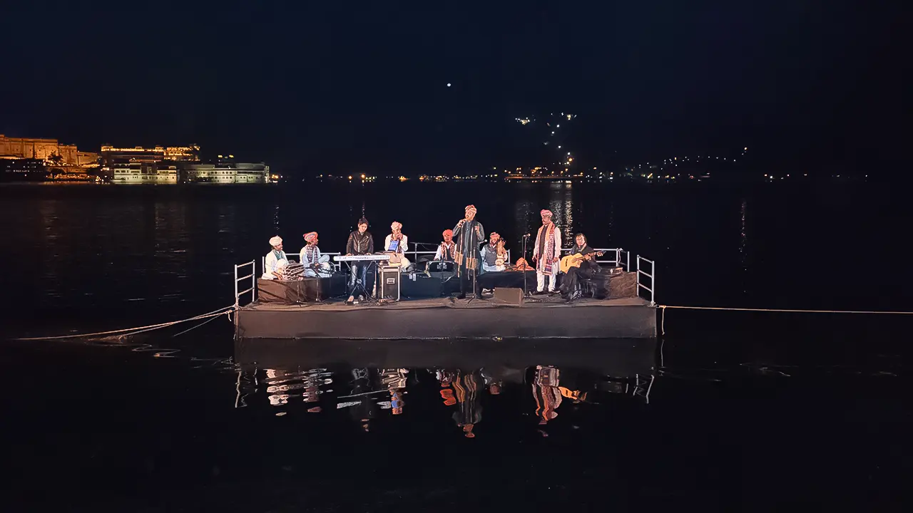 Mame Khan’s folk fusion performance on floating stage, adding cultural immersion to Audi's Mystic Arabia welcome experience