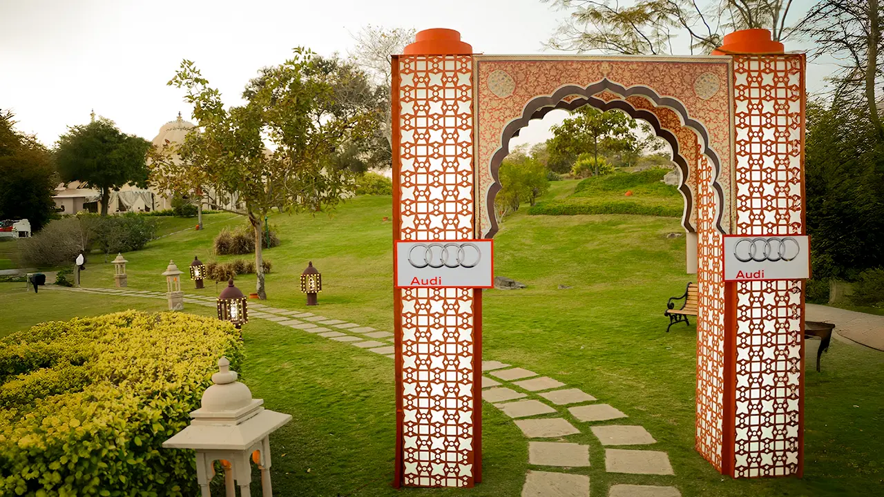 Mystic Arabia gate design for Day 1 of Audi Partner Awards, fusing exotic luxury and atmospheric guest experience strategy