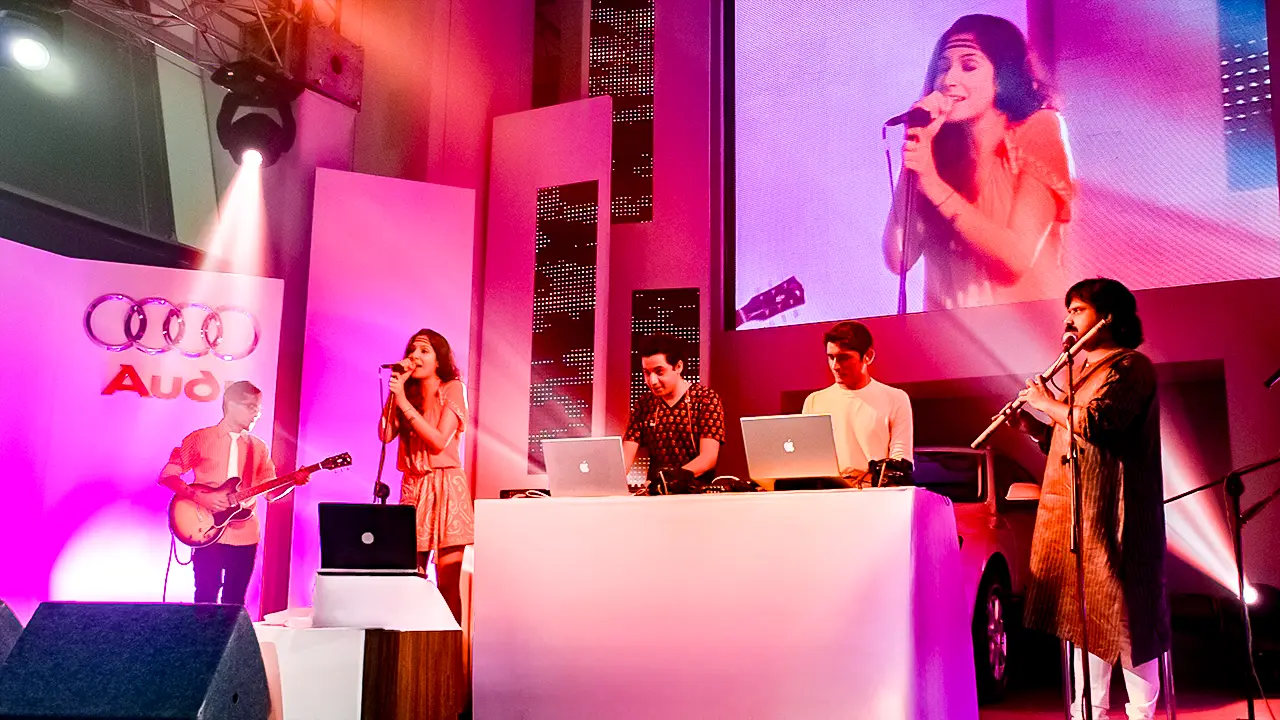 Fusion band performing at Audi Q5 India launch, blending live music with brand storytelling and experiential entertainment design
